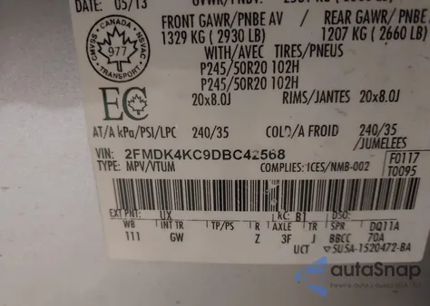 2013 Ford Edge Limited from USA, damaged, VIN 2FMDK4KC9DBC42568